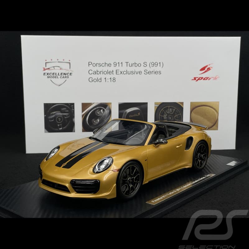 Miniature Porsche 911 Turbo S Type 991 Cabriolet en or jaune métallique