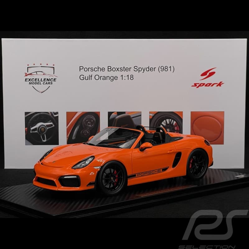 Porsche Boxster Spyder Type 981 « Nemo » 2016 — Orange Gulf, miniature Spark à l'échelle 1:18